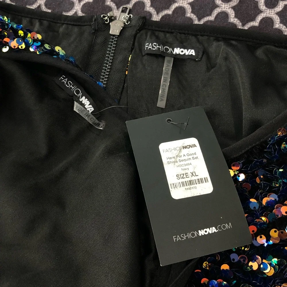 Fashion Nova Sequin Matching Skirt Set Here For A Good Shine AB12 Sz XL